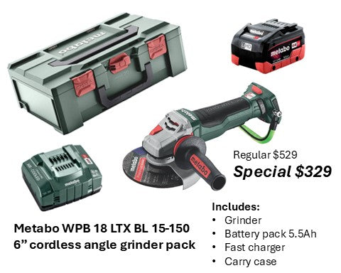 Metabo 6" cordless grinder pack - Special